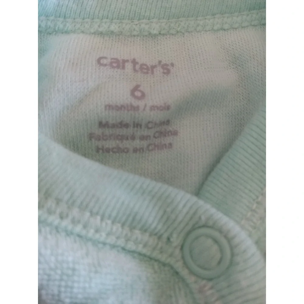 Carter's 6M Girls Green Bow Bear Snap Terry Footed Sleeper